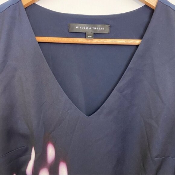 WILLOW THREAD navy blue dress v neck silky summer spring sleeveless M summertime - Picture 6 of 14